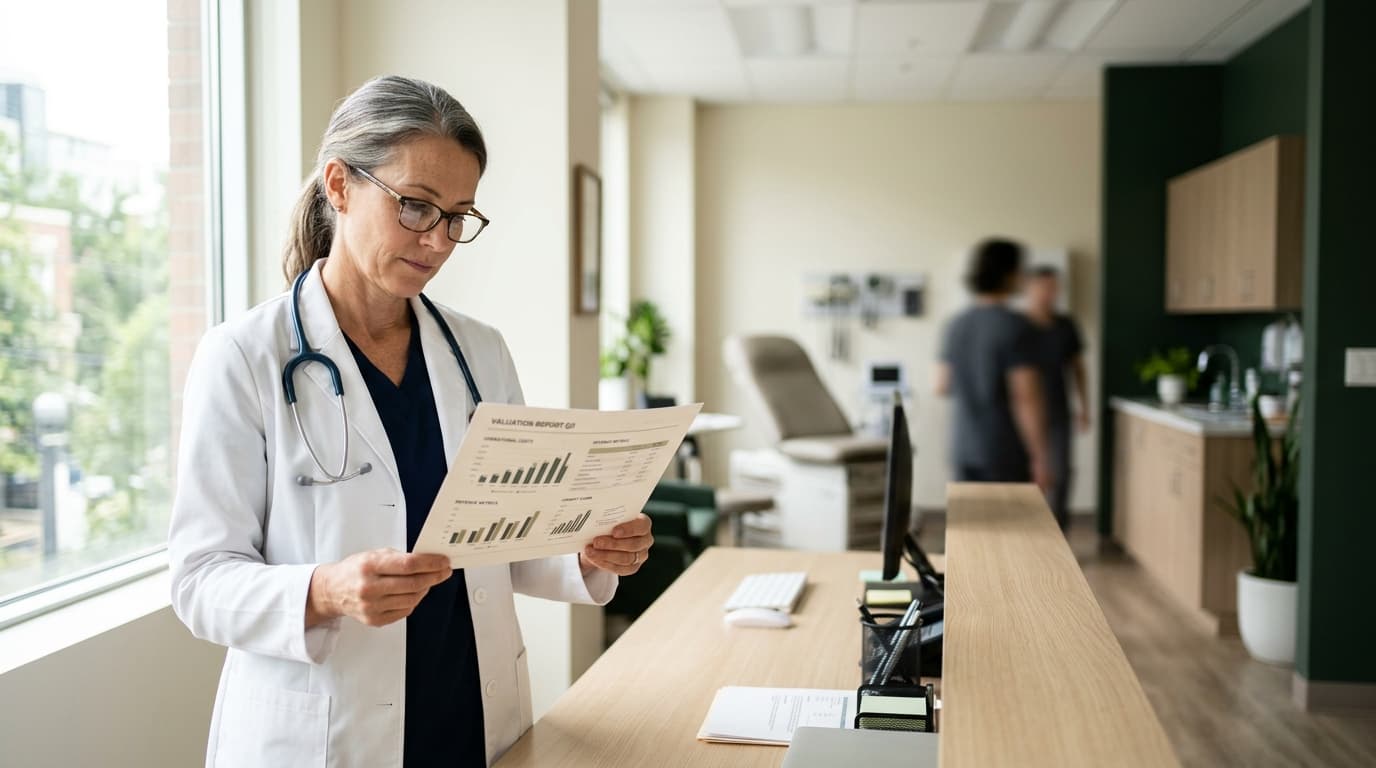 Médecin examinant un rapport de valorisation dans son cabinet